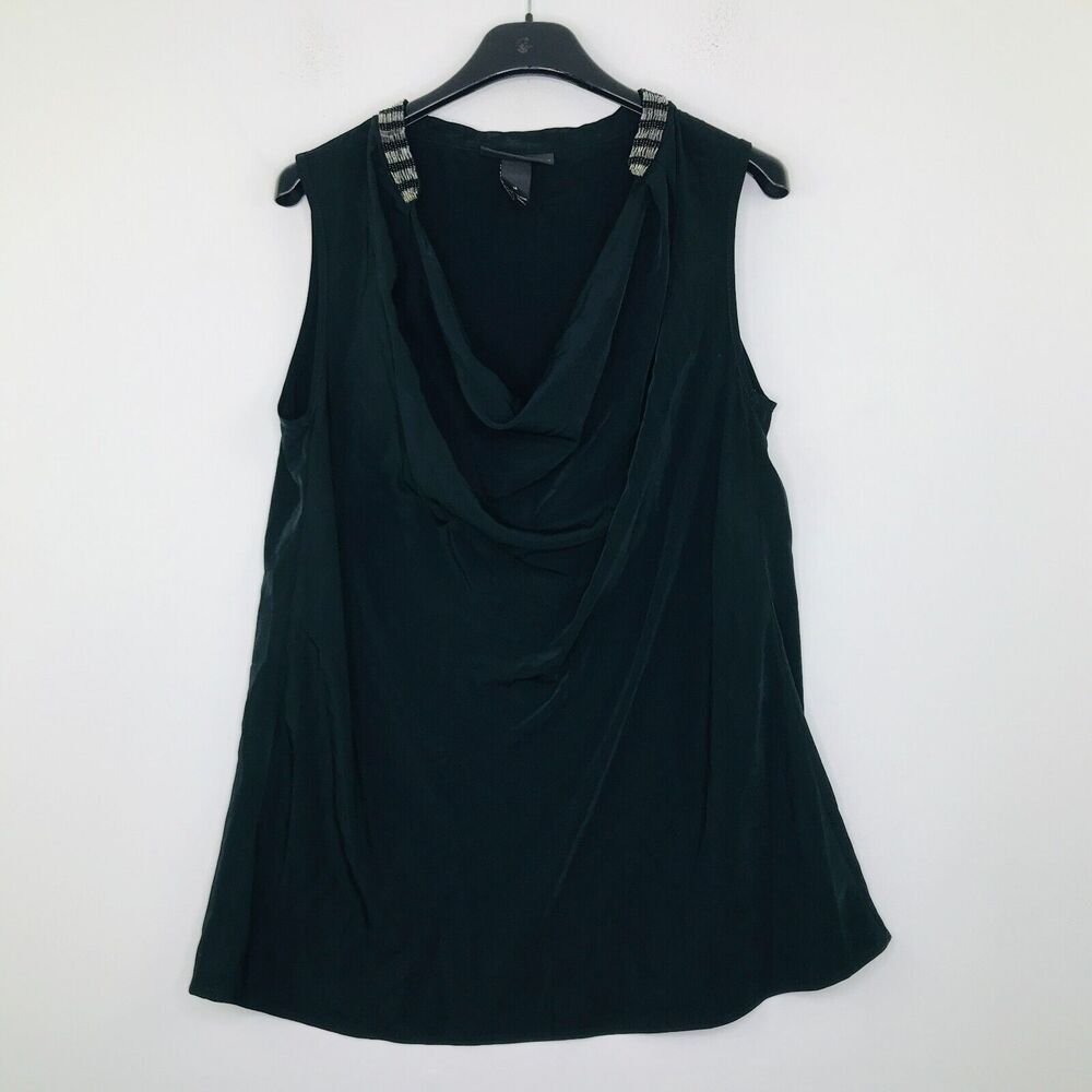 Lane Bryant Women's 14 Tank Top Black Solid Cowl Neck Beaded Silky Tunic BP13